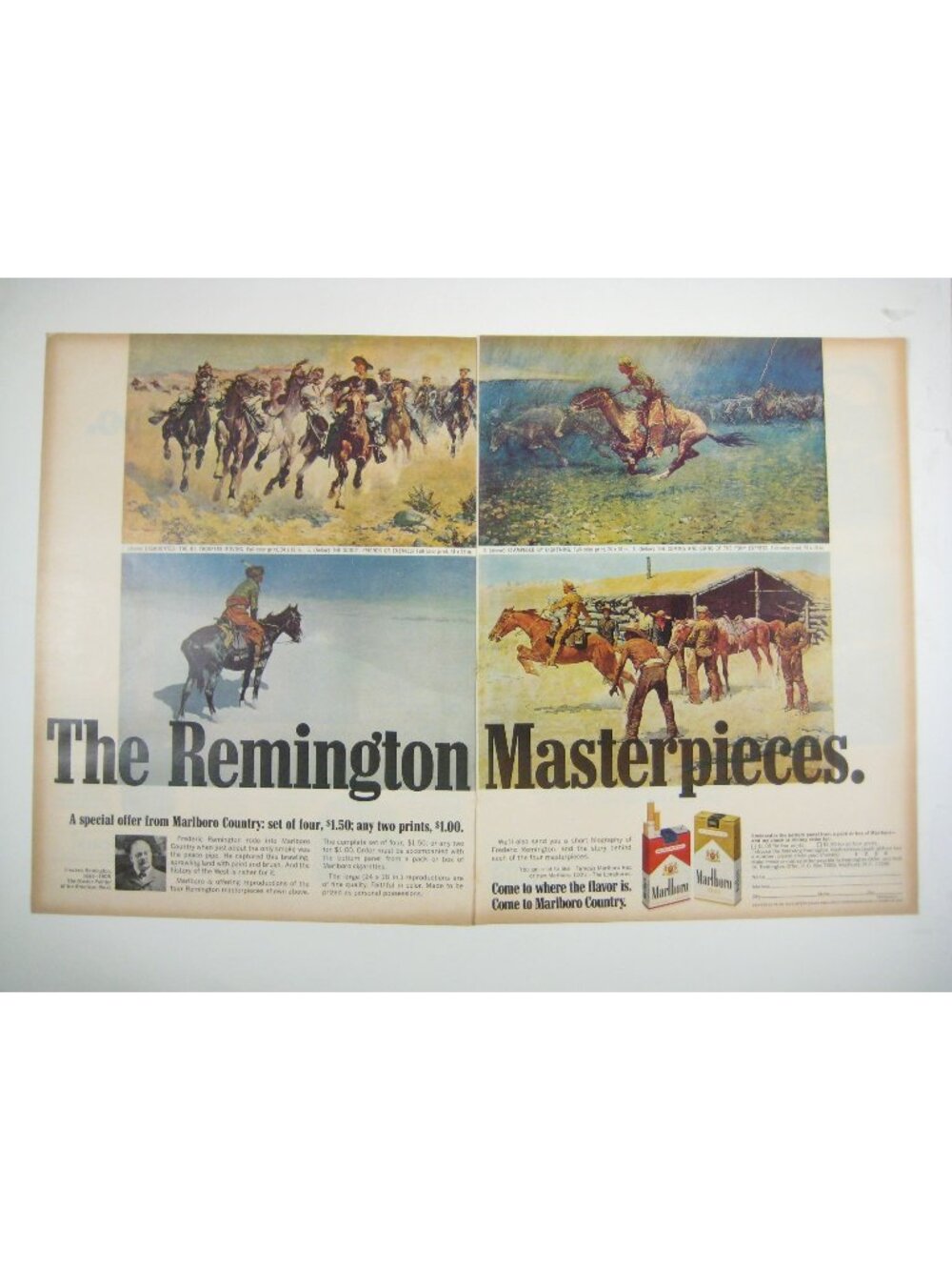 Vintage Marlboro The Remington Masterpieces Prints AD Cowboy Western 2 Page